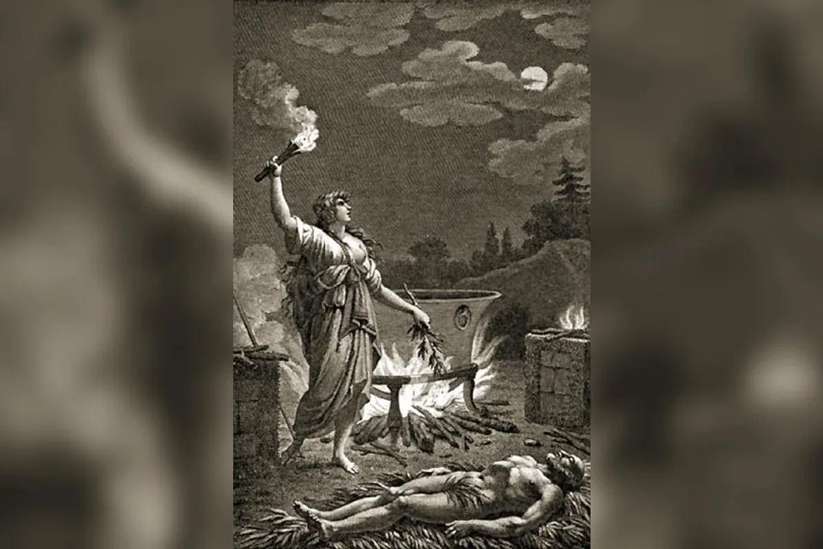 Medea rejuvenating Aeson over her cauldron, early engraving