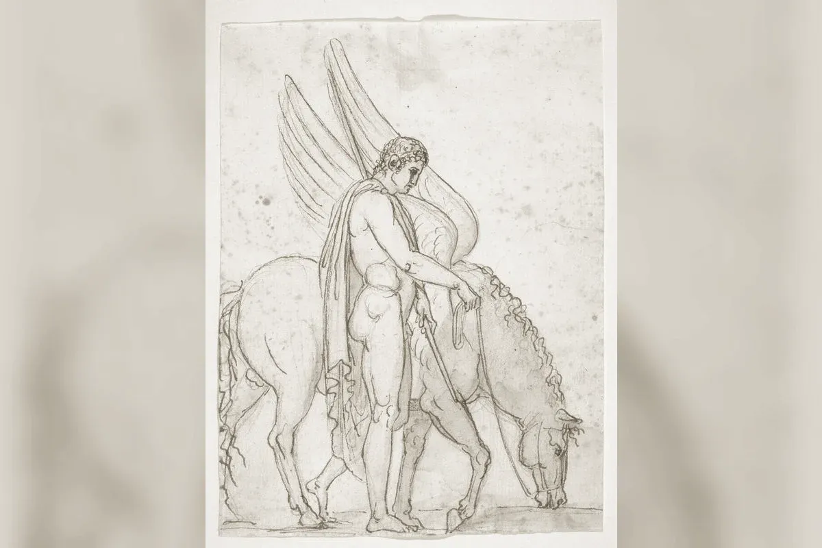 Bellerophon riding Pegasus to fight the Chimera, Greek hero