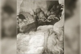Odysseus's ship caught between Scylla, snatching sailors from the deck, and Charybdis, detail of a fresco by Alessandro Allori (1574–1576)