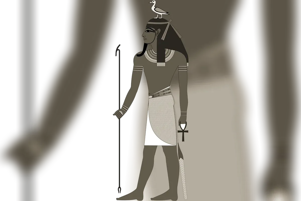 Geb reclining, green-skinned god of the earth, beneath the vault of Nut, classical Egyptian art