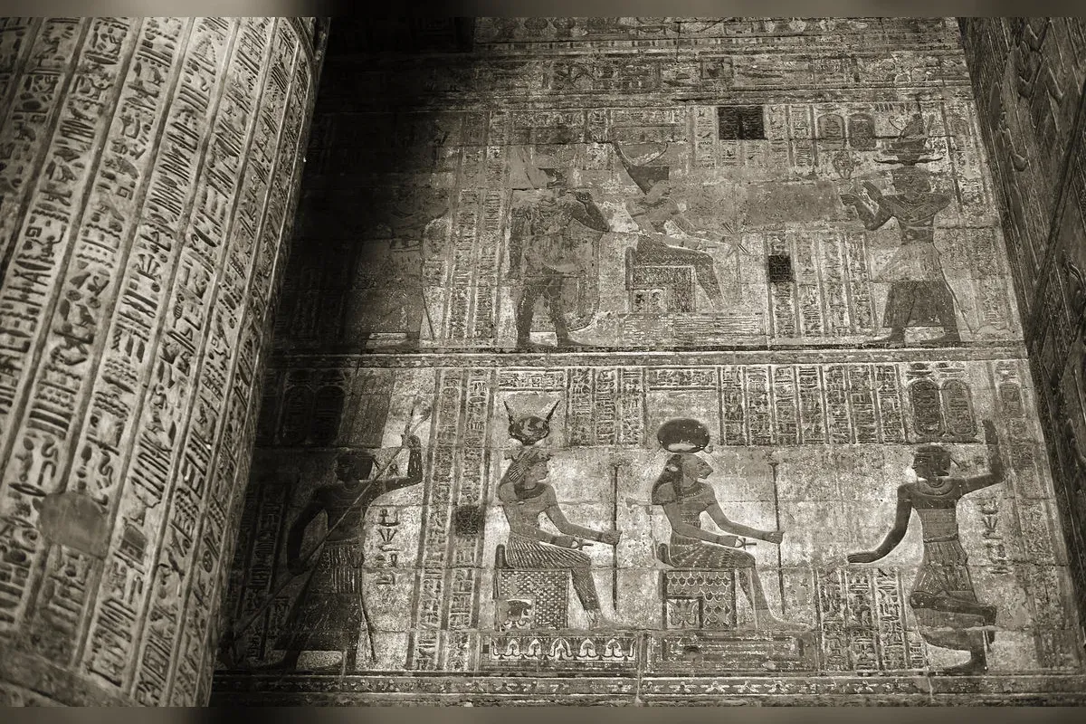 Painted ceiling reliefs in the temple of Khnum at Esna