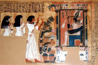 The scribe Nebqed and his family before Osiris, a colorful detail from the Book of the Dead
