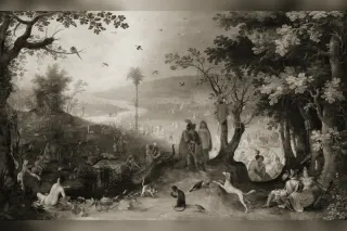 Énée retrouve son père Anchise dans un Élysée peuplé de figures en costumes du XVIIe siècle