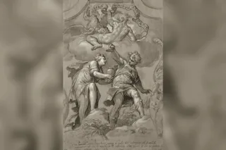 Épiméthée accueillant Pandore et la jarre qu'elle apporte