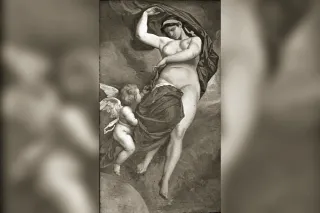 Gaïa, déesse de la Terre, émergeant du sol et tendant un enfant, art antique