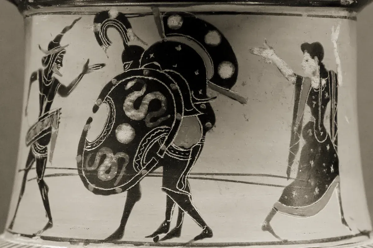 Ajax portant sur son dos le corps d'Achille, vase attique à figures noires du Louvre