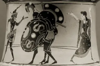 Ajax portant sur son dos le corps d'Achille, vase attique à figures noires du Louvre