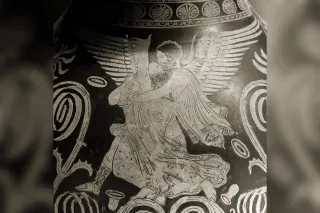 Borée ailé enlevant Orithye, sur un vase attique