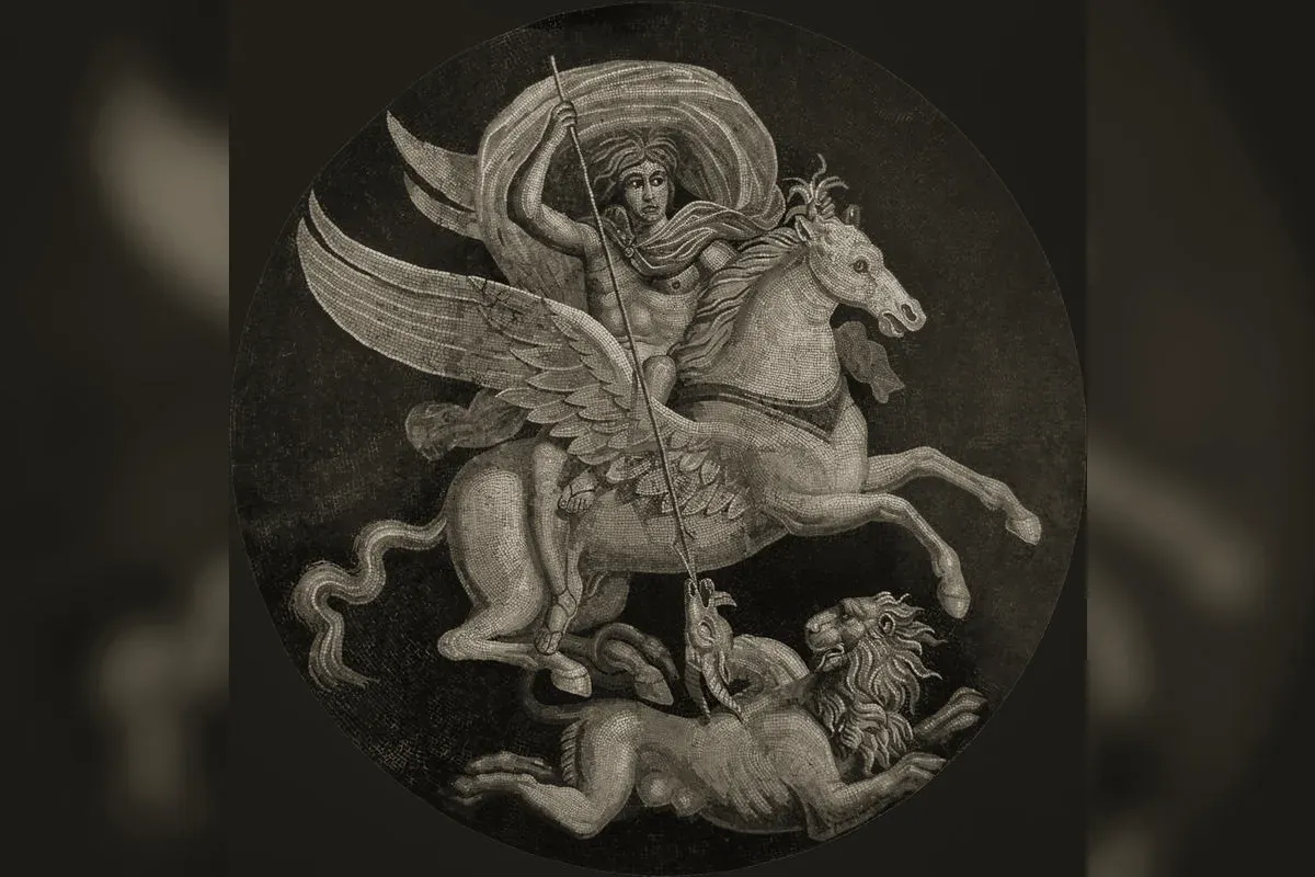 Bellérophon, fils de Glaucos, terrassant la Chimère, mosaïque romaine d'Autun