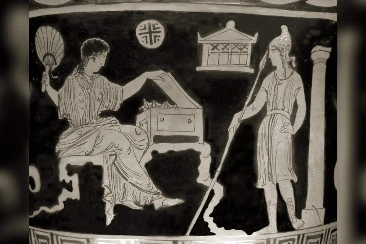 Helen and Paris on a Greek vase in the Louvre