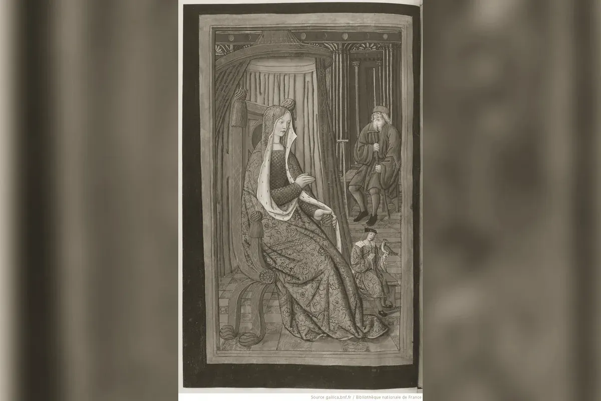Pénélope, Laërte et Télémaque, enluminure du manuscrit BnF Français 874