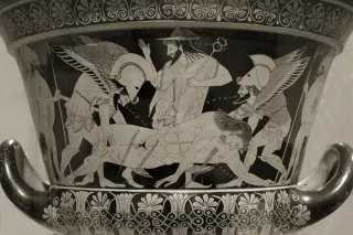 Thanatos et Hypnos emportant le corps de Sarpédon, vase grec antique