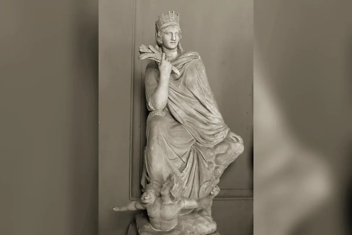 Tyche wearing the mural crown and holding a cornucopia