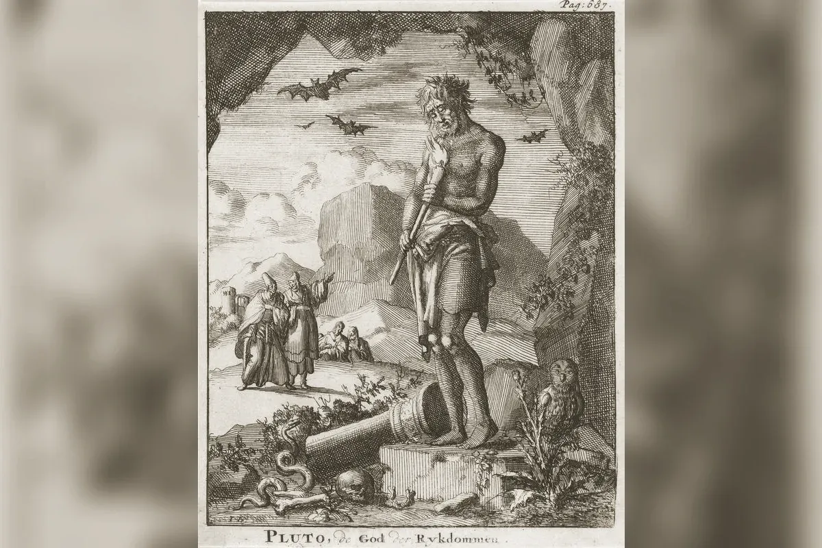 Représentation antique d'Hadès sur son trône aux Enfers, tenant son sceptre
