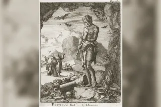 Représentation antique d'Hadès sur son trône aux Enfers, tenant son sceptre
