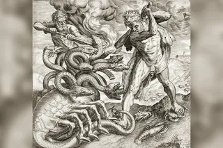 L'Hydre de Lerne, serpent à plusieurs têtes, combat contre Héraclès, céramique grecque antique