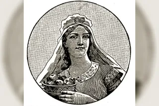 Idunn, Norse goddess of youth, holding her box of golden apples, classical art