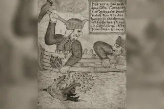 Thor and Hymir fishing for Jormungandr, Icelandic manuscript by Jakob Sigurðsson