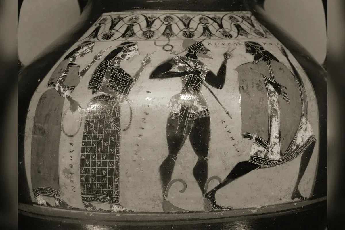 The Judgement of Paris: the Trojan prince facing the three goddesses Hera, Athena, and Aphrodite