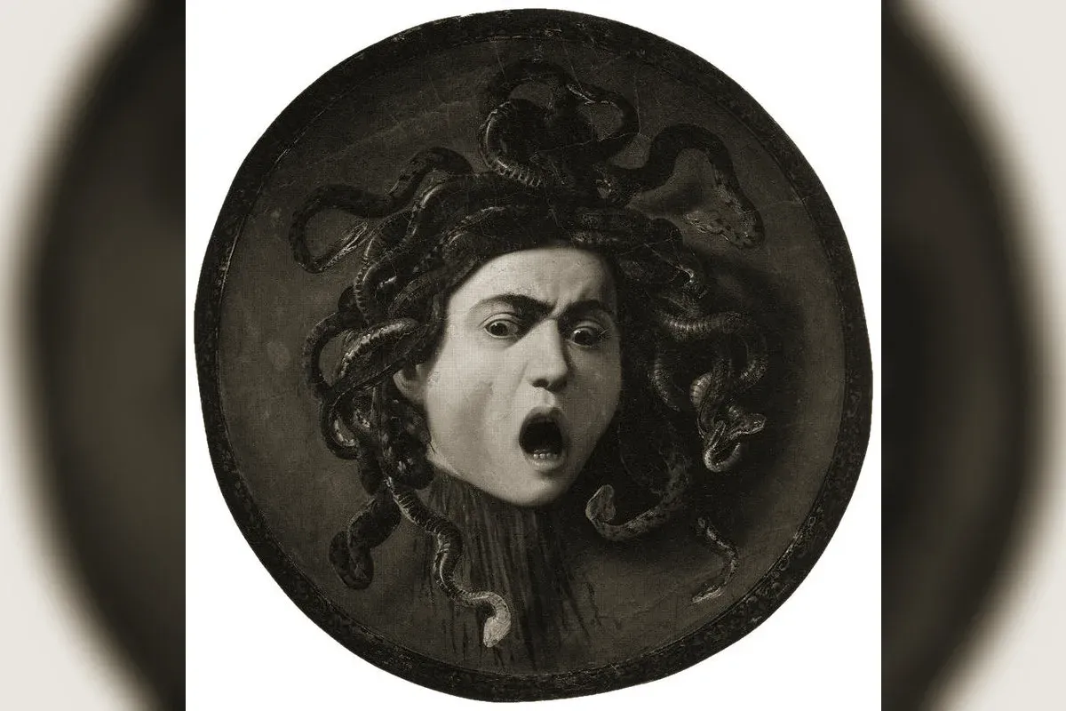 Medusa with serpent hair, Gorgon mask, ancient Greek apotropaic motif