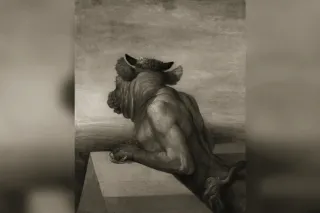Le Minotaure, créature à tête de taureau et corps d'homme, représentation sur un vase grec antique