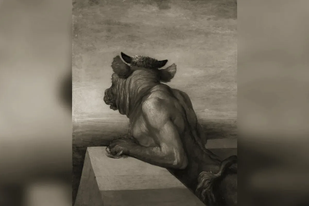 The Minotaur, bull-headed human-bodied creature, depicted on an ancient Greek vase