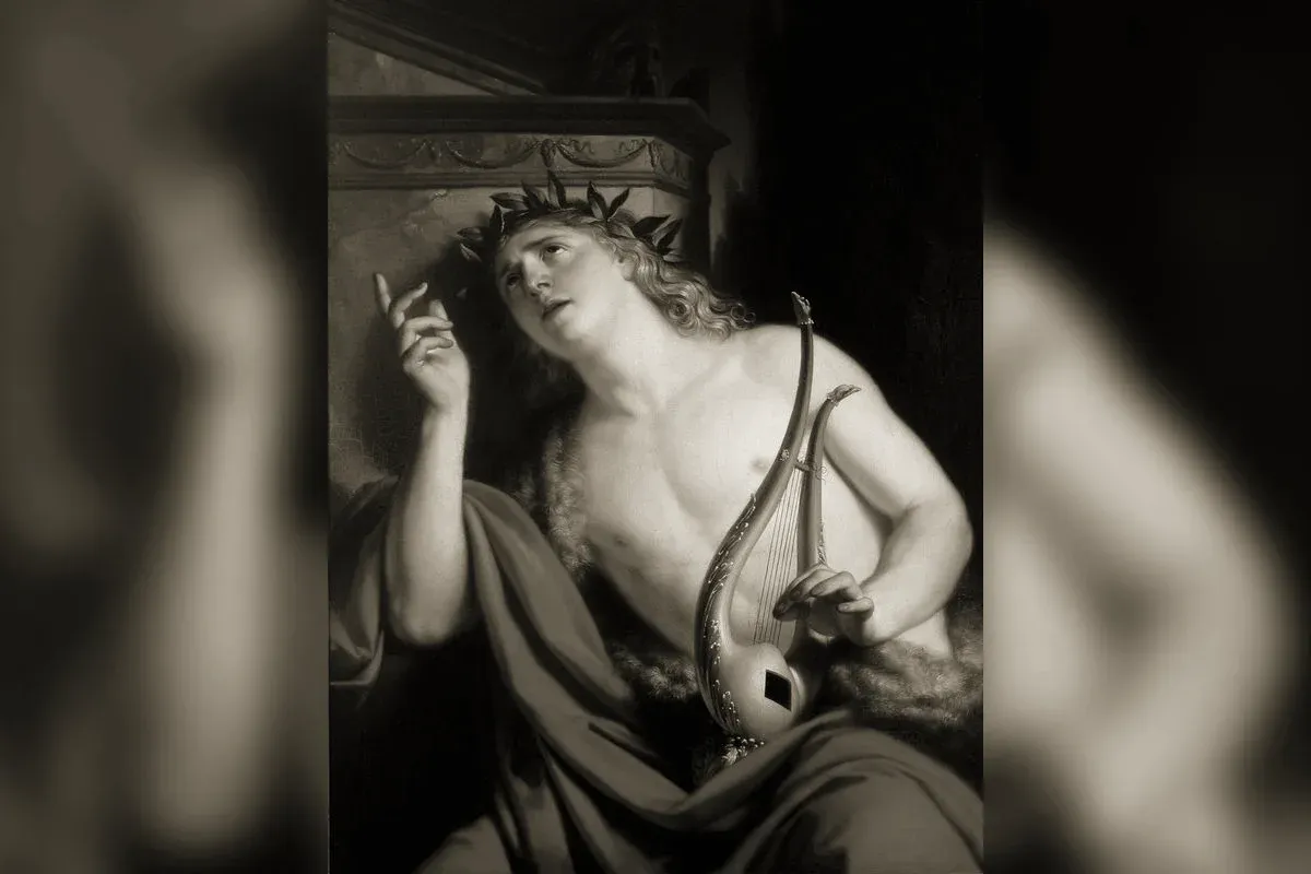 Orphée charme les créatures des Enfers avec sa lyre, peinture antique