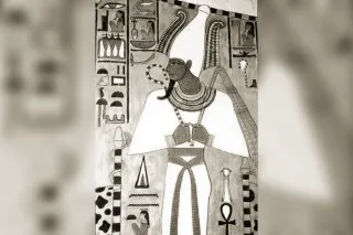 Osiris momifié tenant le sceptre-héqa et le flagellum, coiffé de la couronne Atef