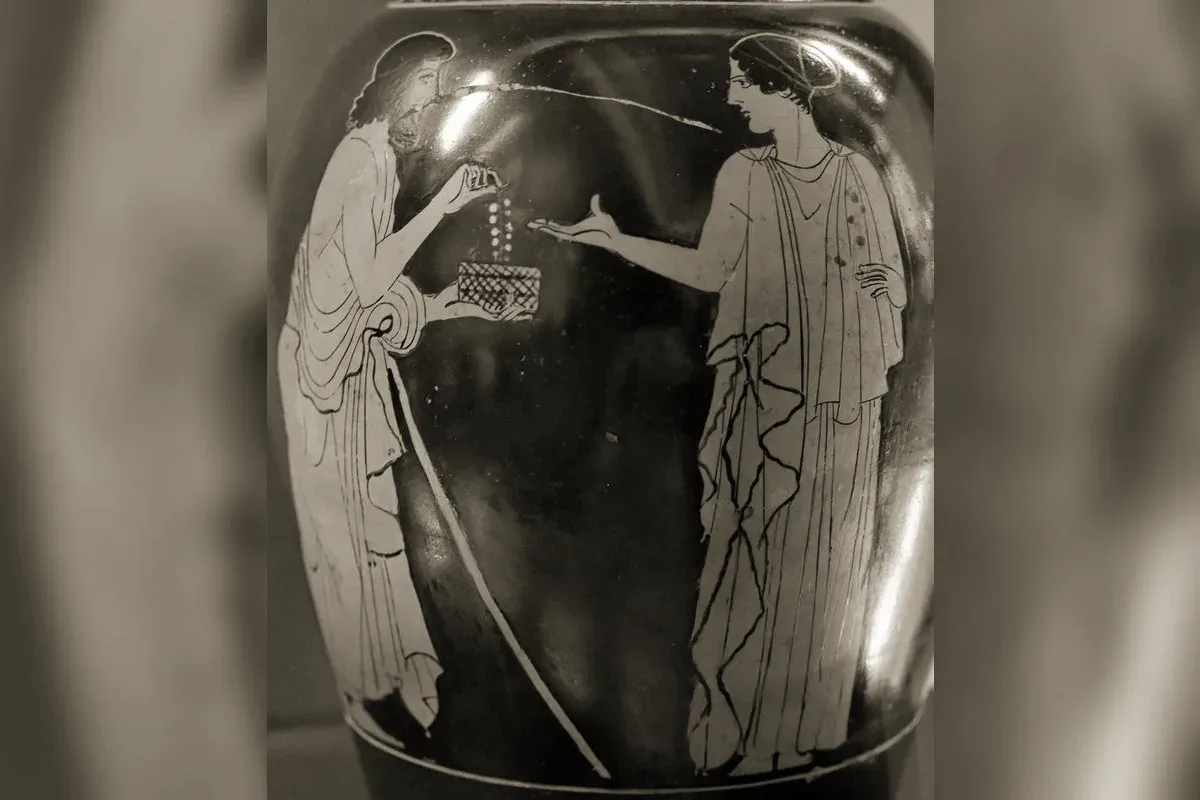 Polynices and Eriphyle on a Greek vase in the Louvre