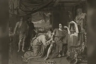 Priam agenouillé suppliant Achille de lui rendre le corps d'Hector, peinture d'Alexandre Ivanov