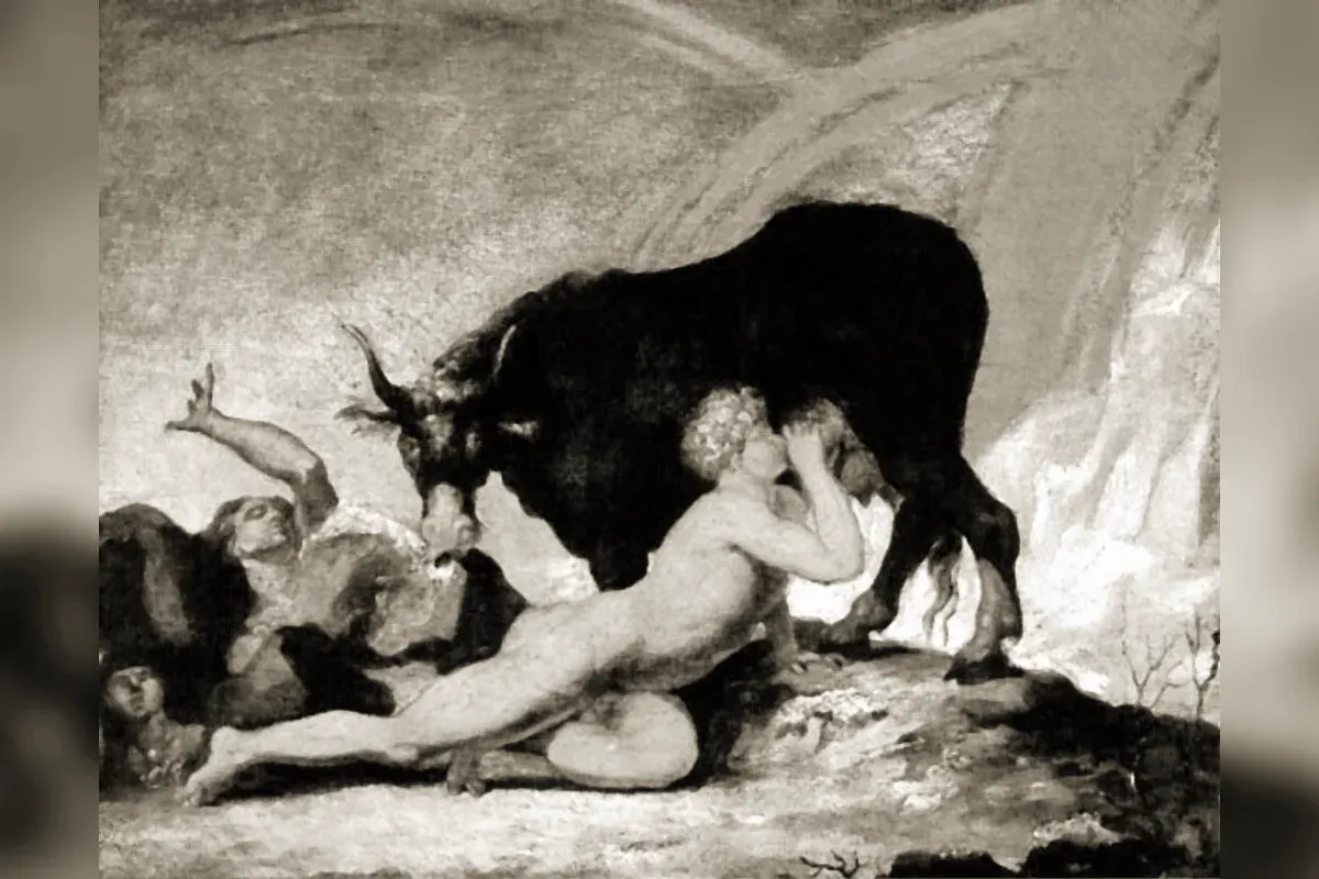 Le géant primordial Ymir et la vache Audhumla dans le vide originel nordique