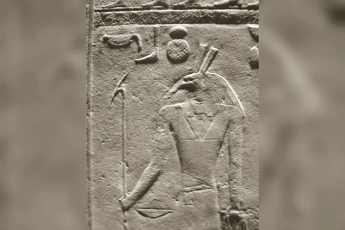 Seth à tête d'animal, tenant le sceptre ouas, représentation issue de l'art égyptien antique