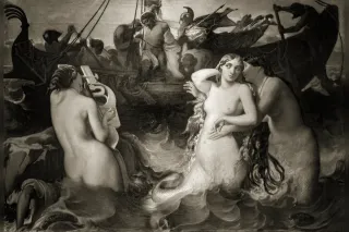 Représentation antique d'une Sirène mi-femme mi-oiseau sur un vase grec