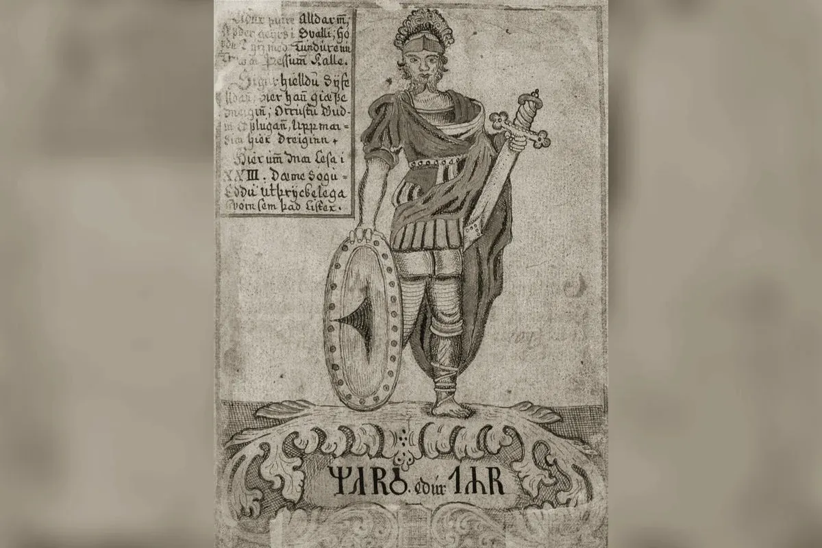 Tyr in an illustration from an Icelandic manuscript